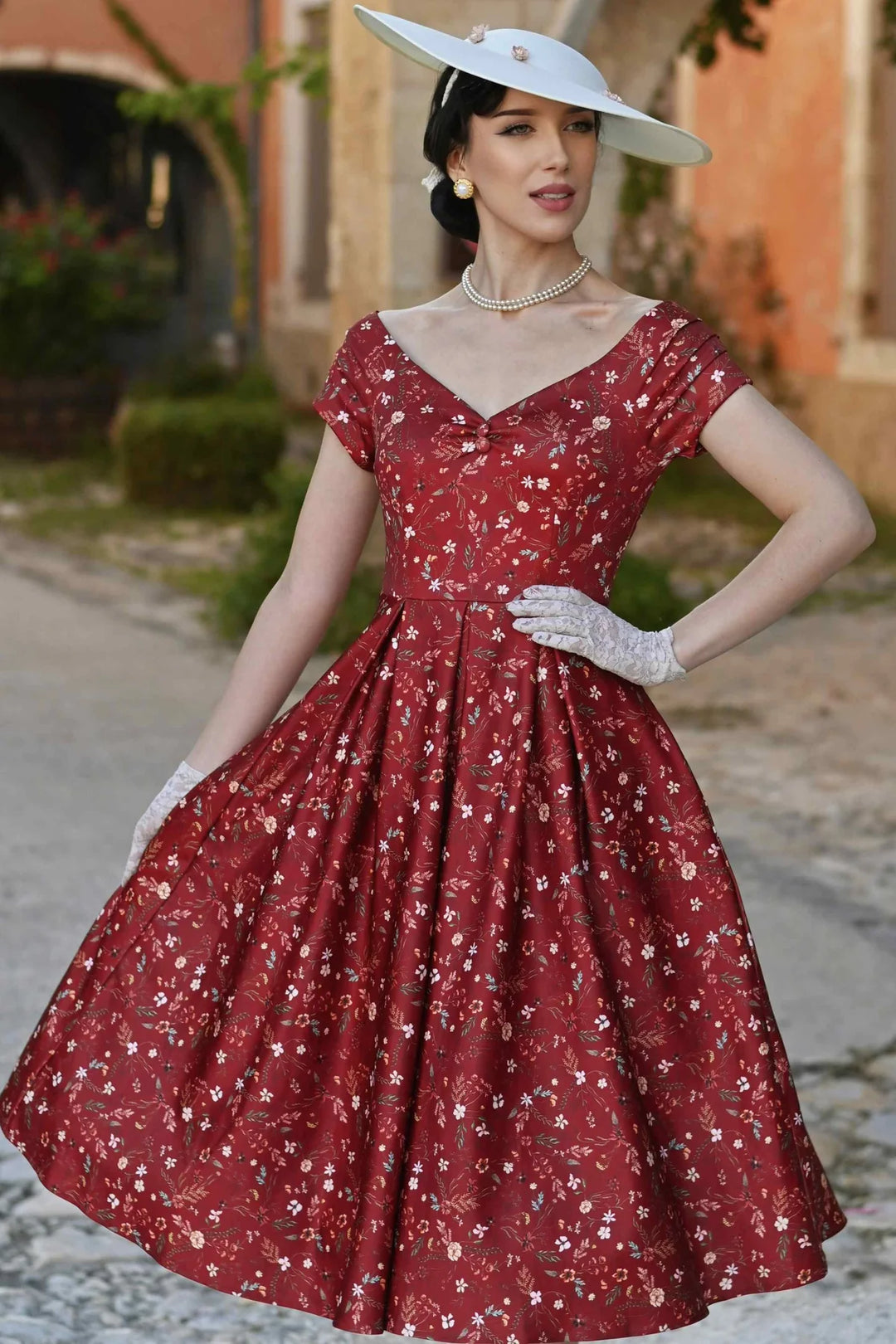 PRE-ORDER - Lily Red Off Shoulder Floral Dress - Expected dispatch 3rd of June