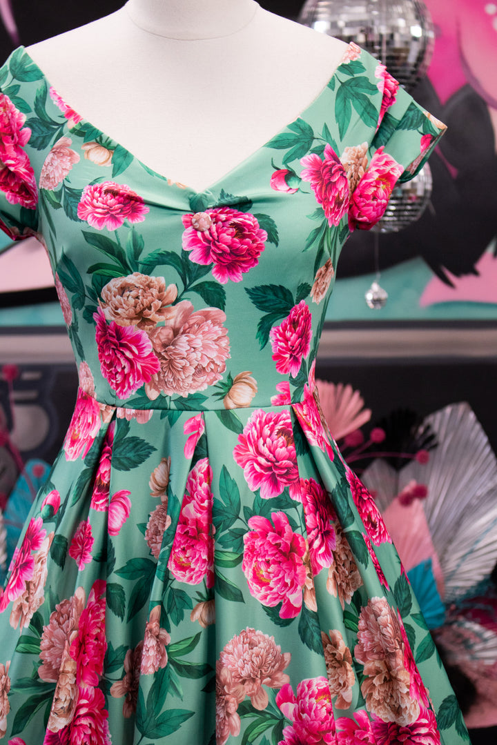 PREORDER - Lily Mint and Pink Peony Dress - Expected dispatch 11th of November