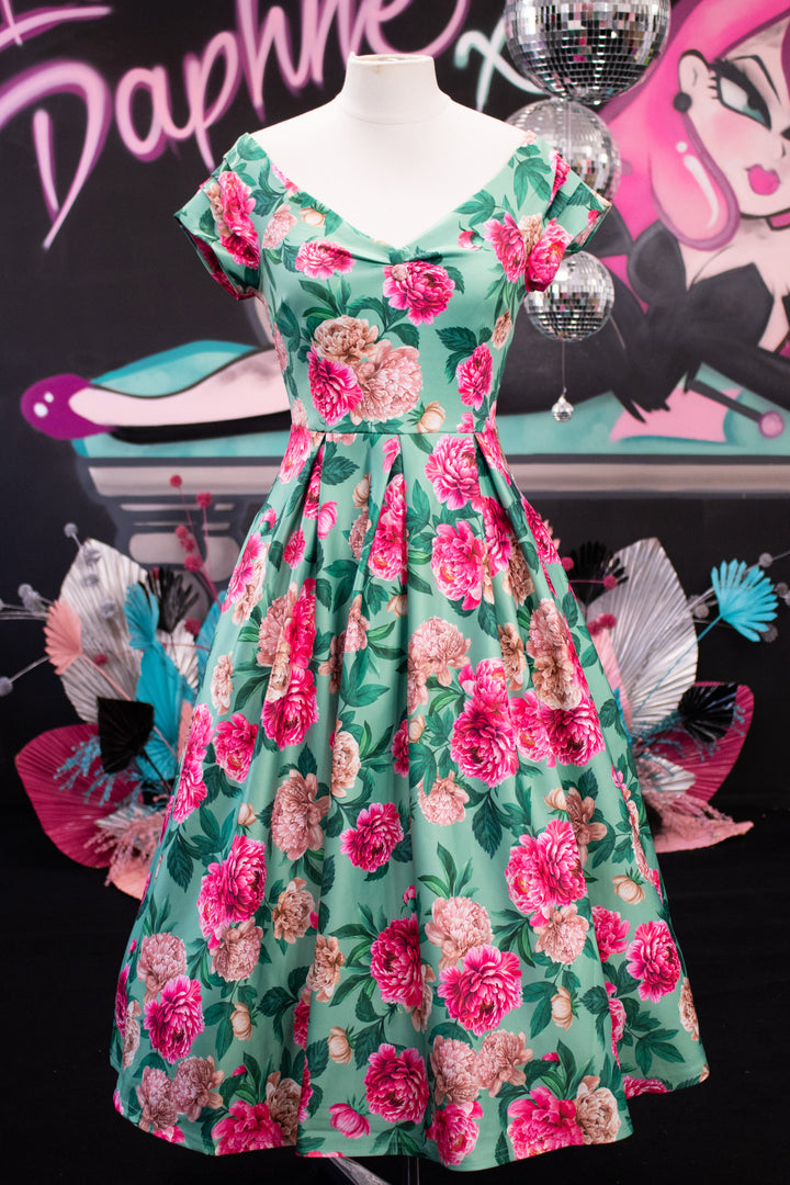 PREORDER - Lily Mint and Pink Peony Dress - Expected dispatch 11th of November