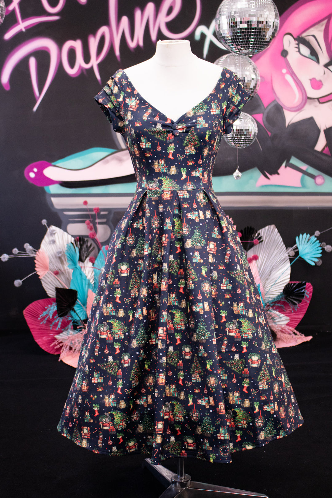 PREORDER - Lily Christmas Cats Swing Dress - Estimated dispatch 5th of November