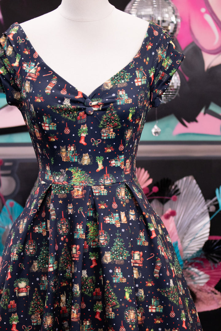 PREORDER - Lily Christmas Cats Swing Dress - Estimated dispatch 5th of November
