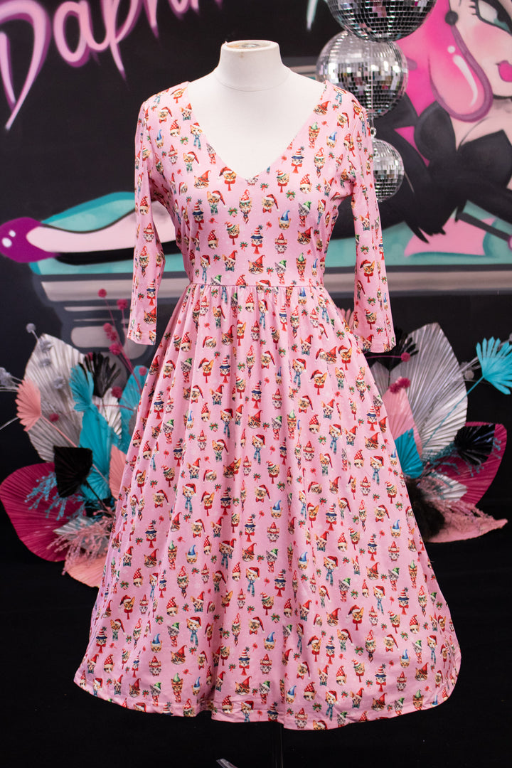 PREORDER - Billie Pink Christmas Cat Dress - Estimated dispatch 5th of November