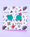 Green Mirror Earrings - Round