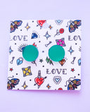 Green Mirror Earrings - Round