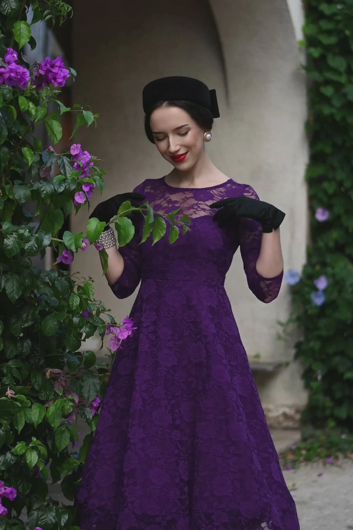 PREORDER - Madeline Long Sleeve Lace Dress in Purple - Expected dispatch 13th of August