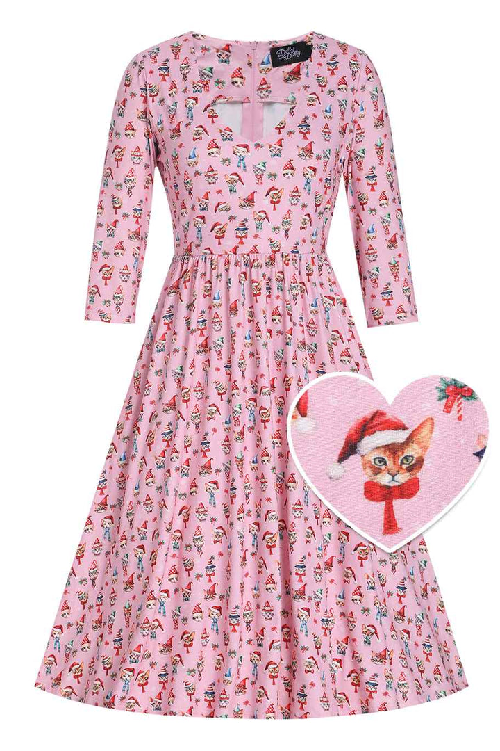 PREORDER - Billie Pink Christmas Cat Dress - Estimated dispatch 30th of October