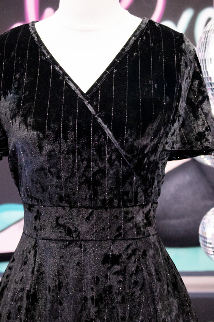 Lyra Maxi Dress - Black Glitter Stripe Velvet