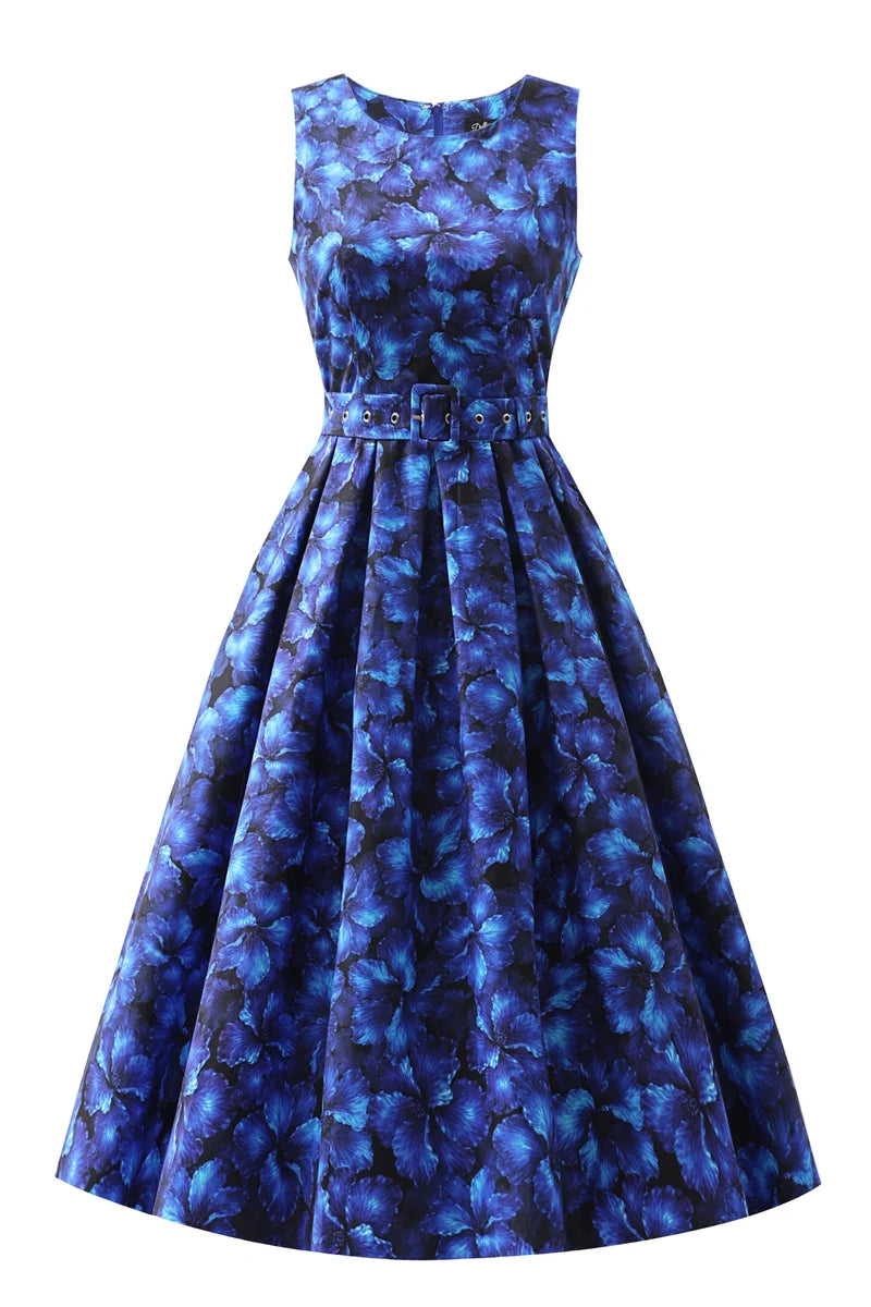 PREORDER - Helen Blue Floral Midi Dress - Expected dispatch 3rd September