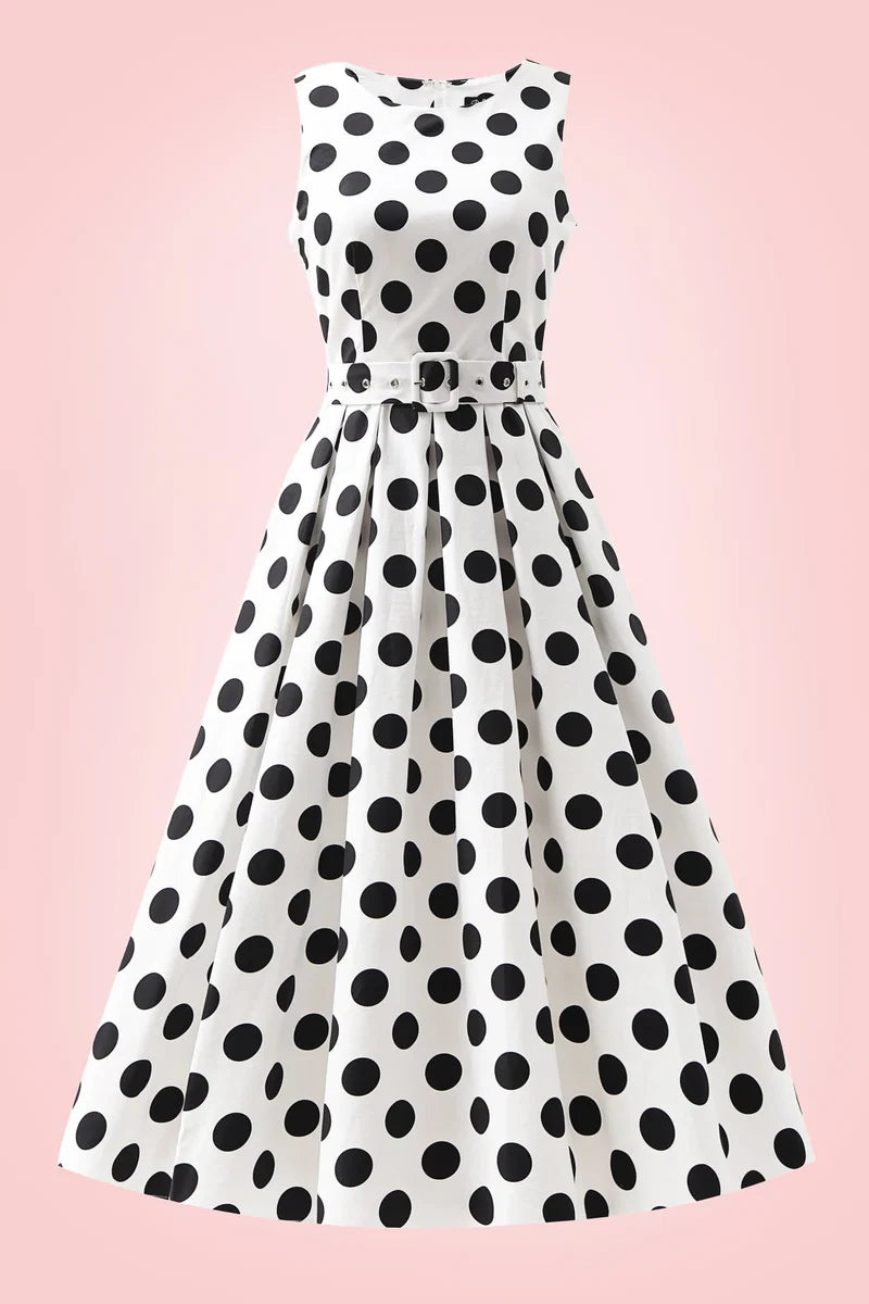 PREORDER - Helen White Polka Midi Dress - Expected dispatch 10th of September