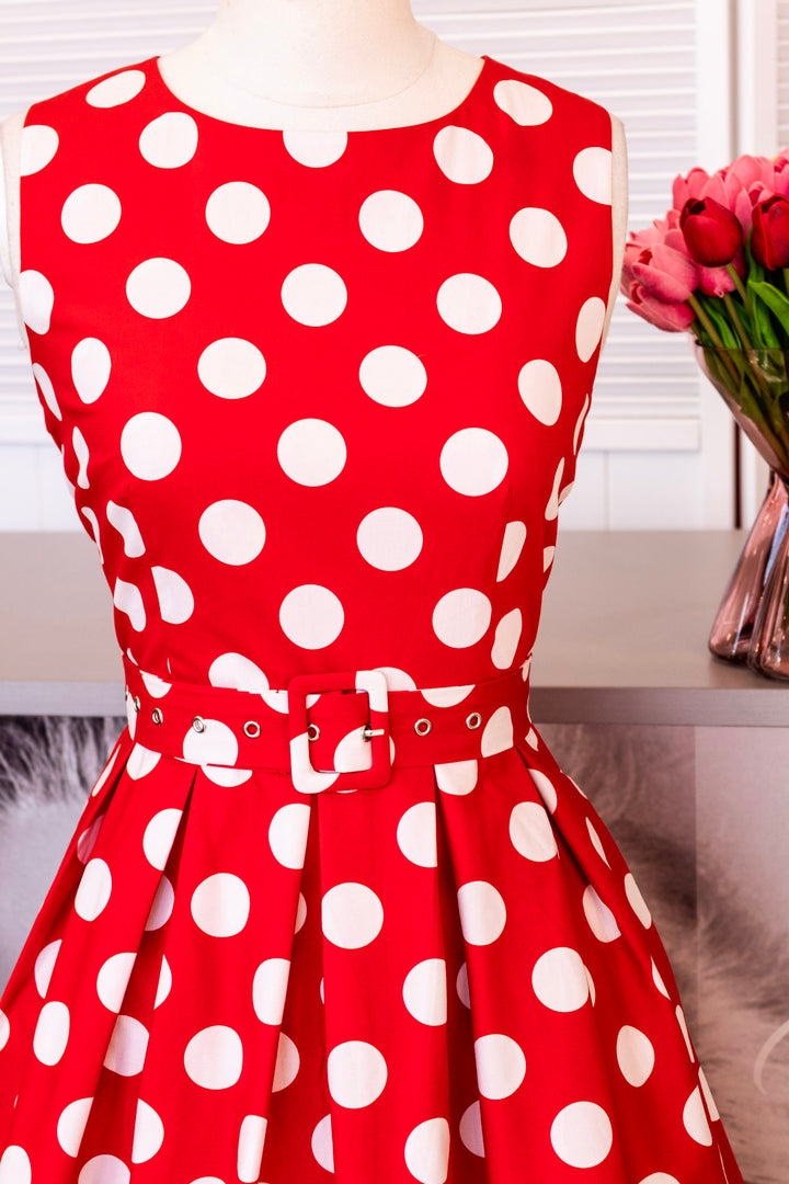 PREORDER - Helen Red Polka Dot Dress - Expected dispatch 24th of June