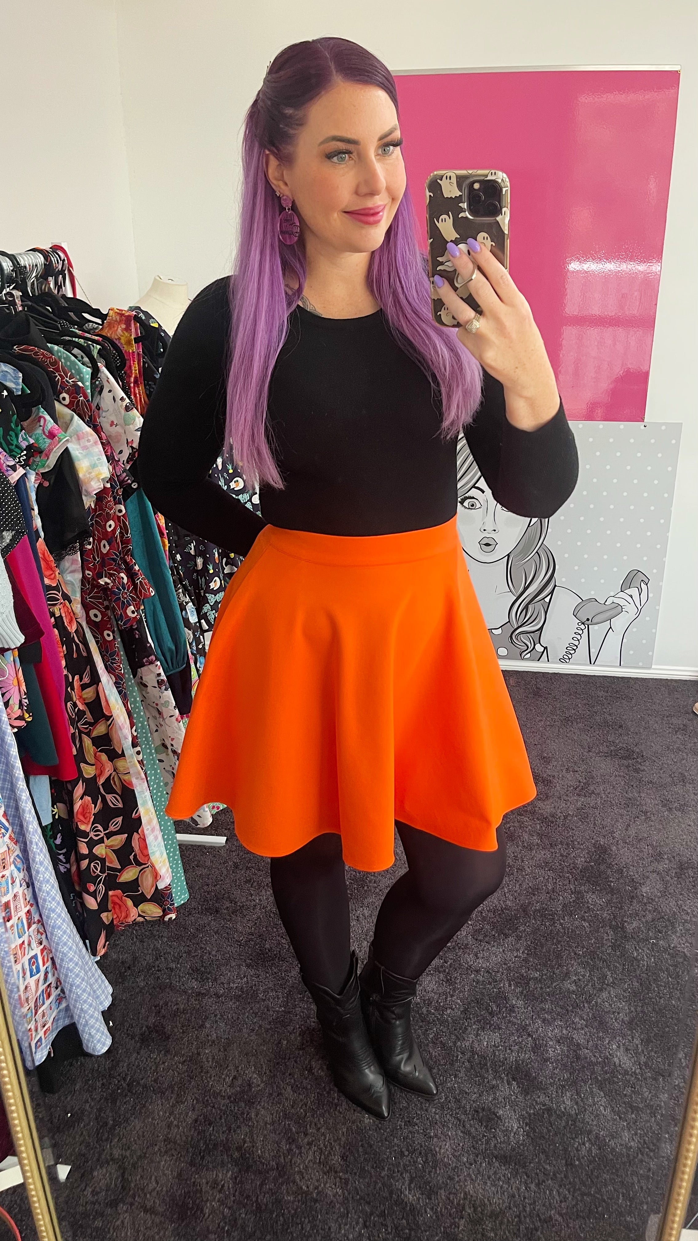 Orange skater 2024 skirt outfit