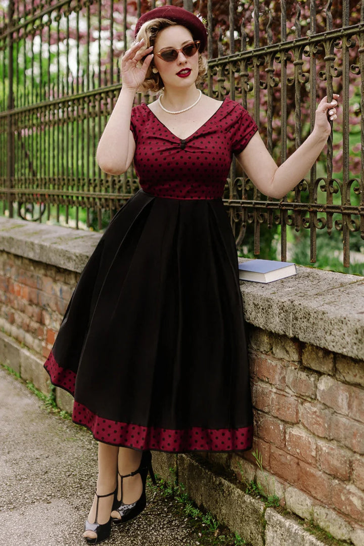 PREORDER - Lily Burgundy Polka Dot Swing Dress - Expected dispatch date 27th of October