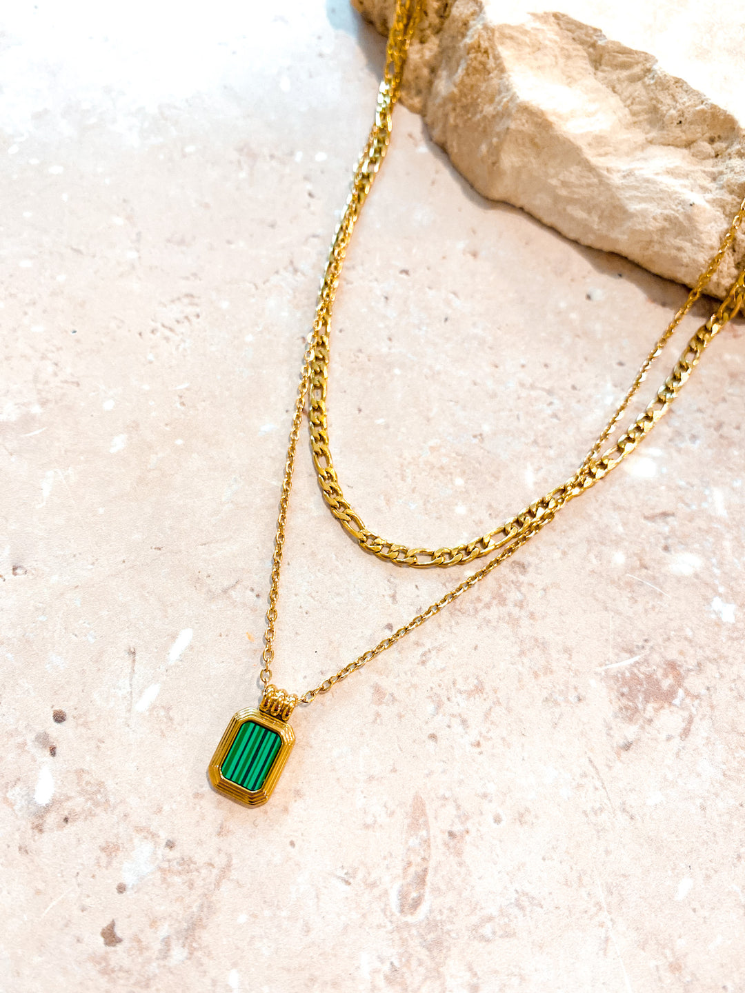 Green Charm Layered Gold Plated Necklace