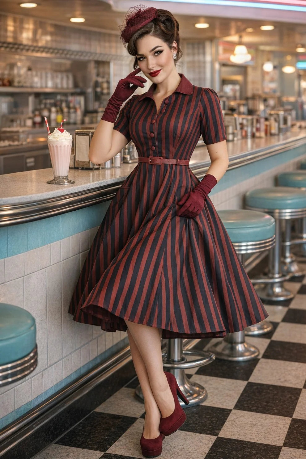 PREORDER - Penelope Burgundy and Navy Shirt Dress - Expected dispatch 10th of November