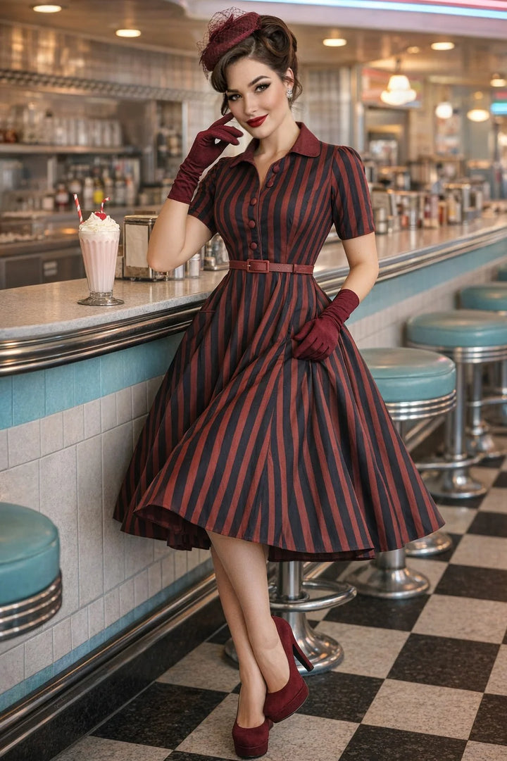 PREORDER - Penelope Burgundy and Navy Shirt Dress - Expected dispatch 10th of November