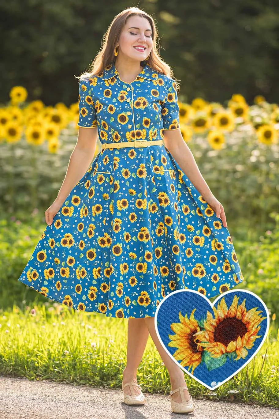 PREORDER - Penelope Blue Sunflower Dress - Expected dispatch date 10th of September