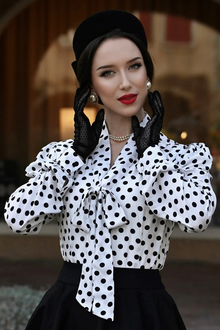 Margaret White Polka Bow-Tie Blouse