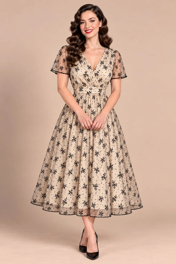 PREORDER - Marianne Beige Floral Mesh Dress - Expected dispatch January 2027