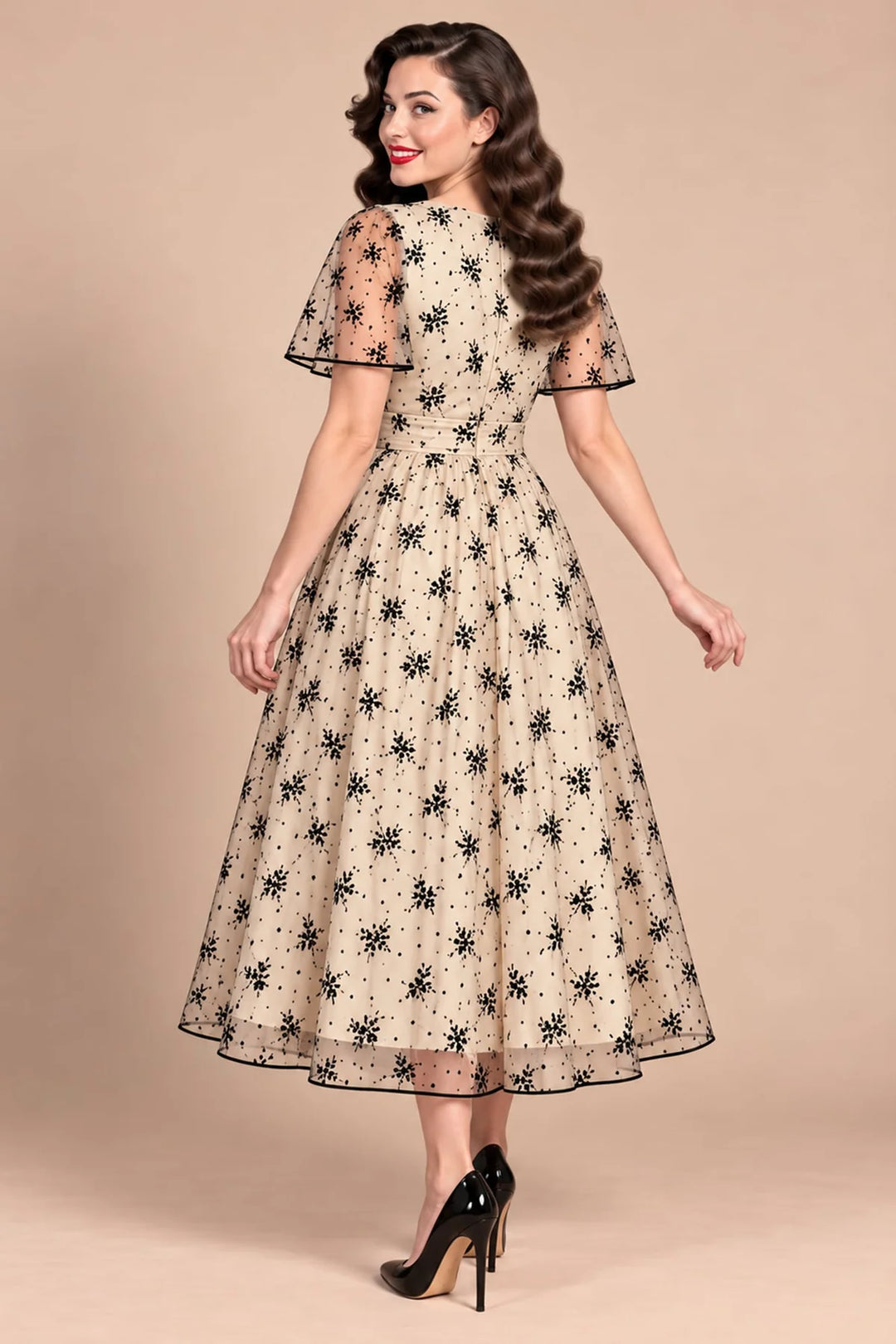 PREORDER - Marianne Beige Floral Mesh Dress - Expected dispatch January 2027