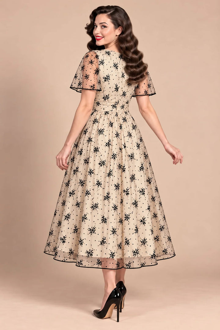 PREORDER - Marianne Beige Floral Mesh Dress - Expected dispatch January 2027