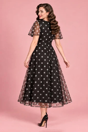 PREORDER - Marianne Black and White Polka Dot Mesh Dress - Expected dispatch January 2027