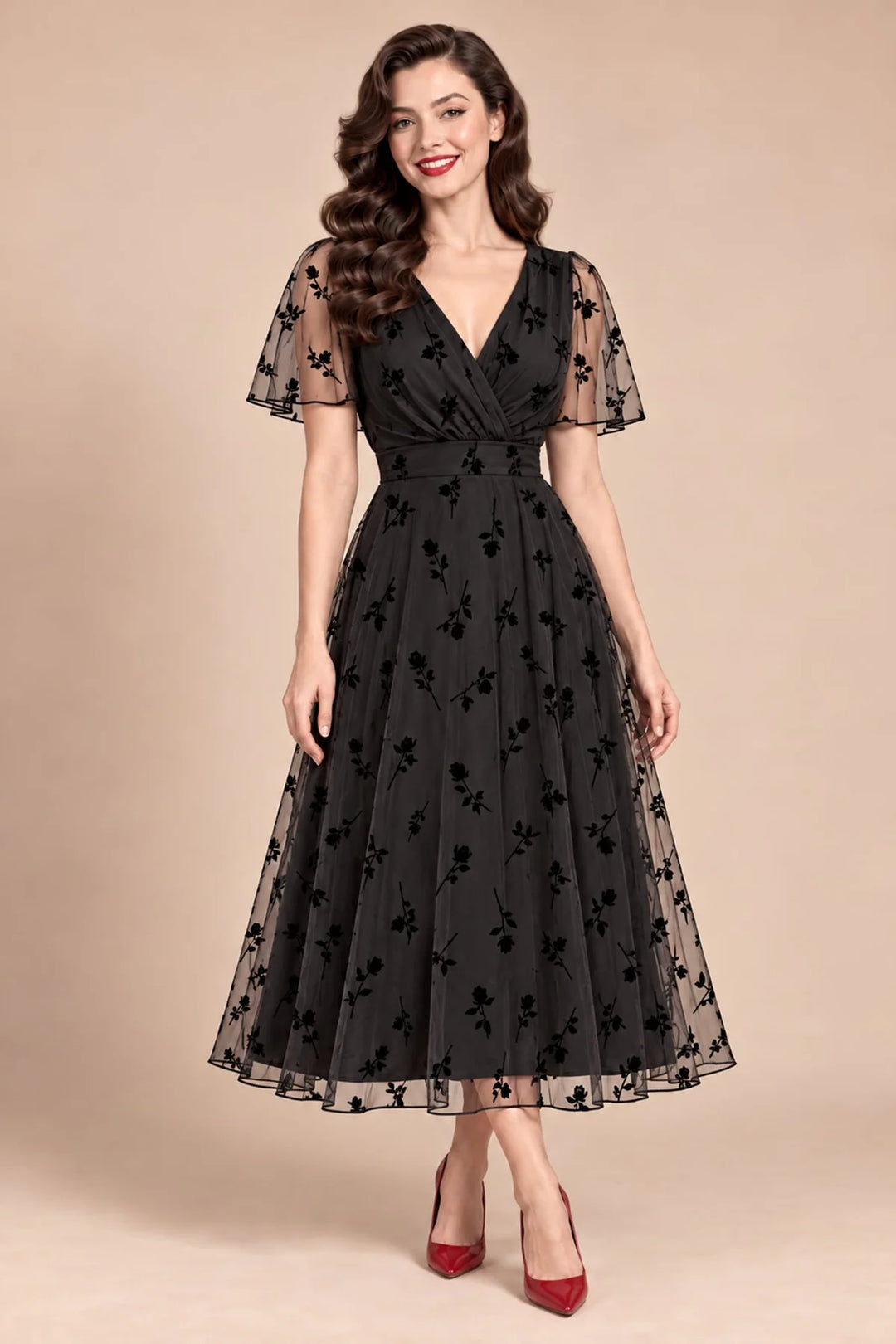 PREORDER - Marianne Black Rose Mesh Dress - Expected dispatch January 2027