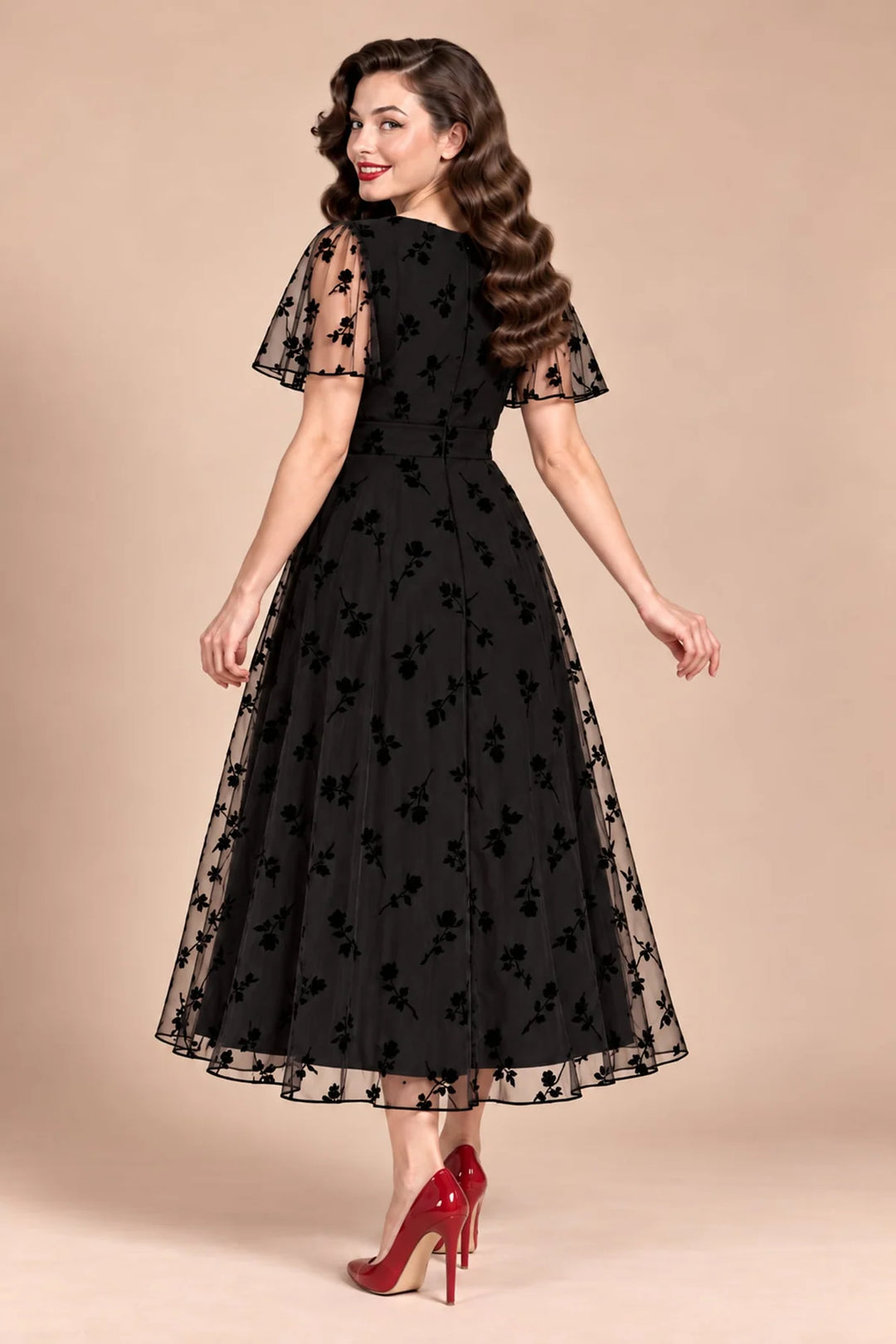 PREORDER - Marianne Black Rose Mesh Dress - Expected dispatch January 2027