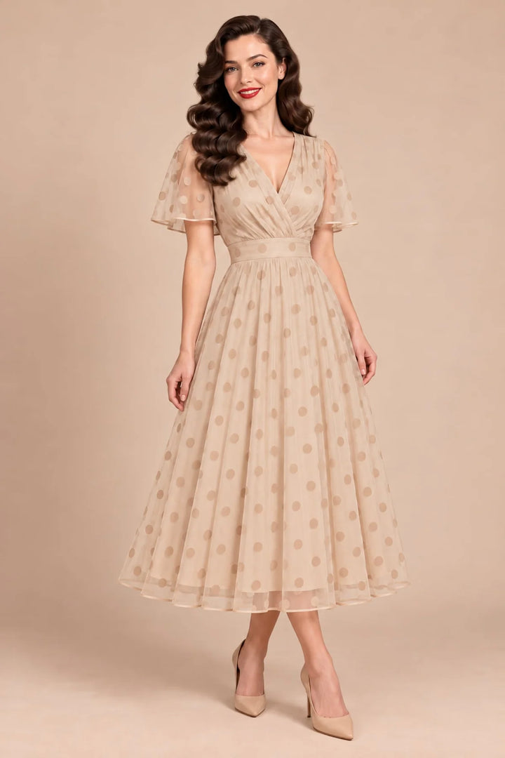 PREORDER - Marianne Champaign Polka Dot Mesh Dress - Expected dispatch January 2027