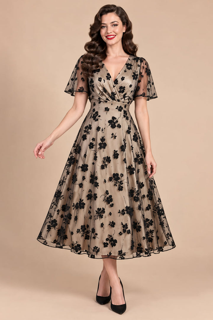 PREORDER - Marianne Champagne Floral Mesh Dress - Expected dispatch January 2027