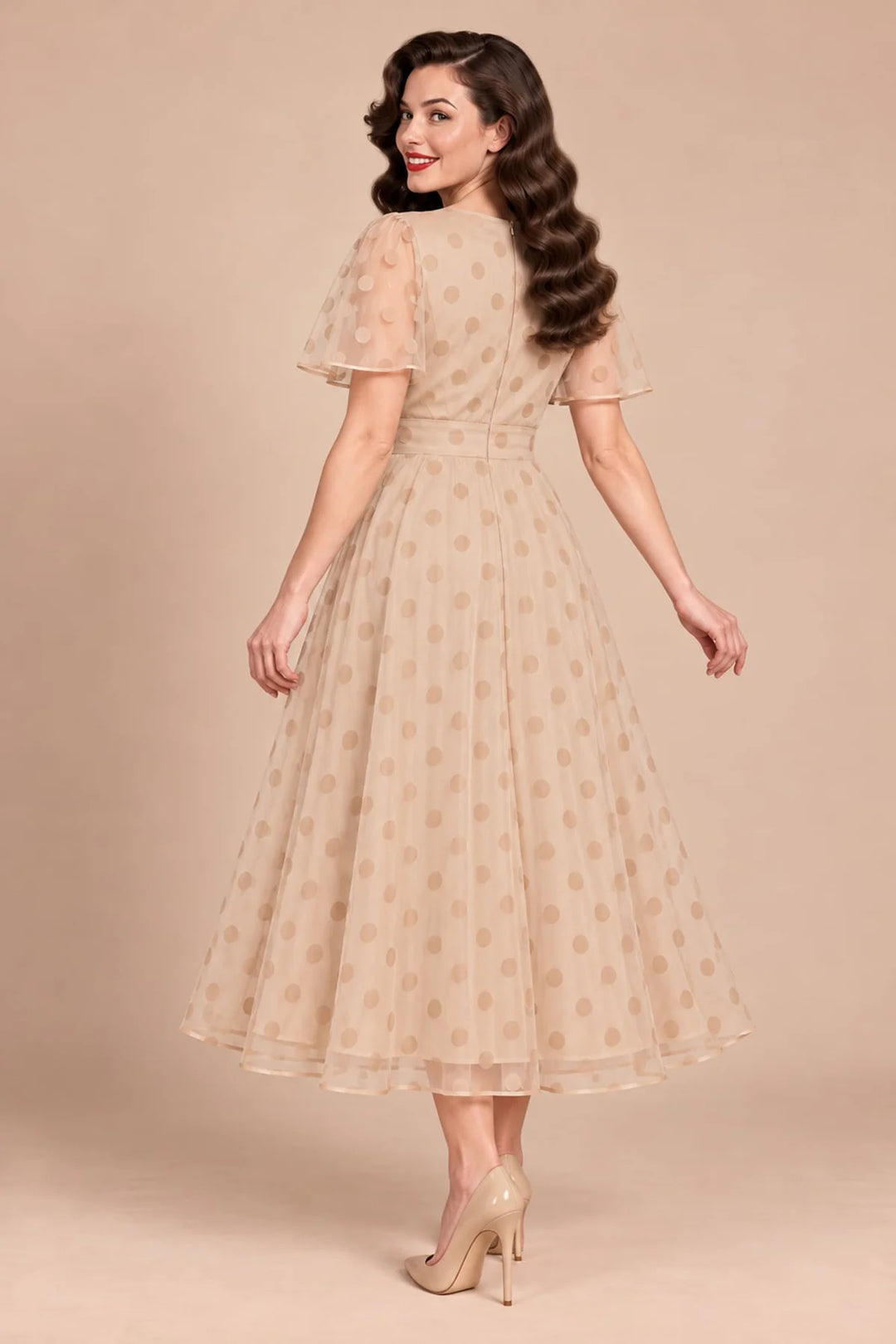 PREORDER - Marianne Champaign Polka Dot Mesh Dress - Expected dispatch January 2027