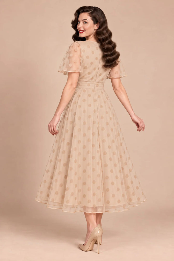 PREORDER - Marianne Champaign Polka Dot Mesh Dress - Expected dispatch January 2027