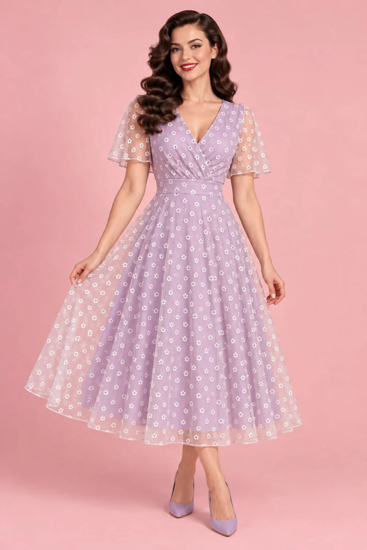 PREORDER - Marianne Lilac White Daisy Mesh Dress - Expected dispatch January 2027