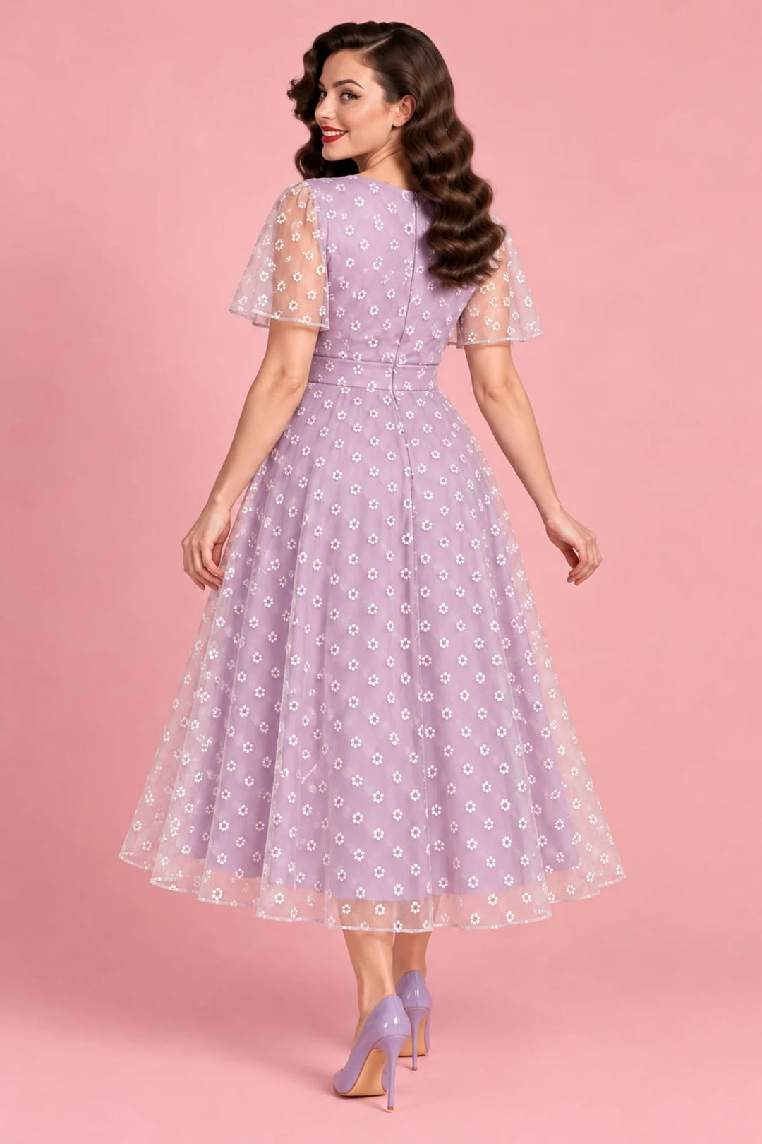 PREORDER - Marianne Lilac White Daisy Mesh Dress - Expected dispatch January 2027