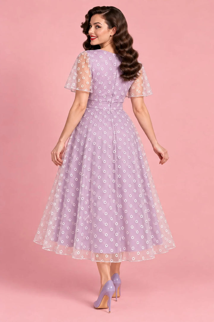 PREORDER - Marianne Lilac White Daisy Mesh Dress - Expected dispatch January 2027