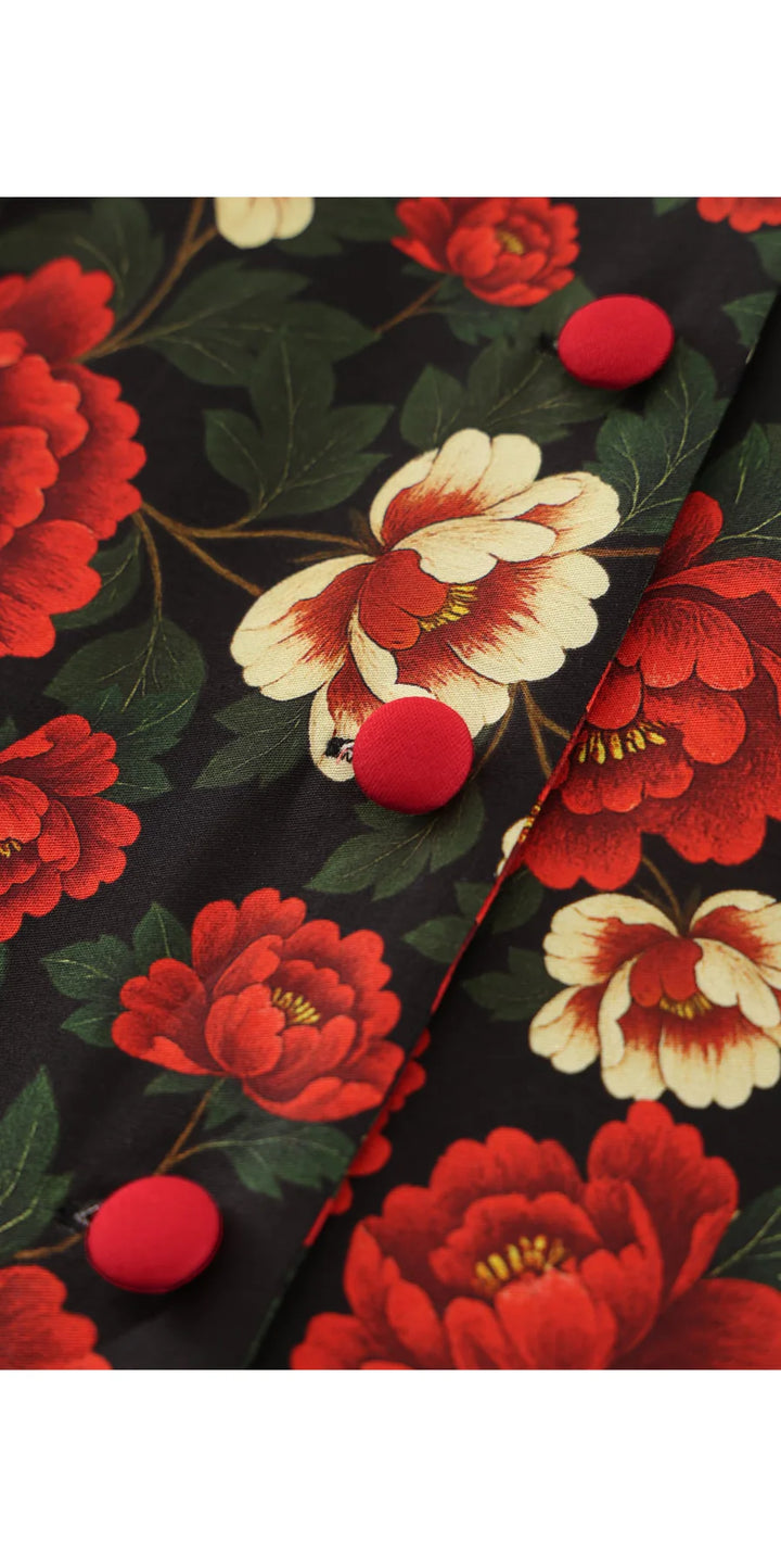 PREORDER - Mollie Black Snake & Rose Shirt Dress - Expected dispatch 1st of July