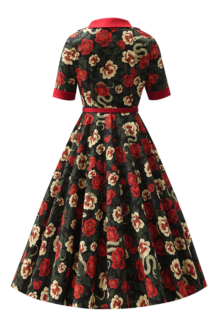 PREORDER - Mollie Black Snake & Rose Shirt Dress - Expected dispatch 1st of July