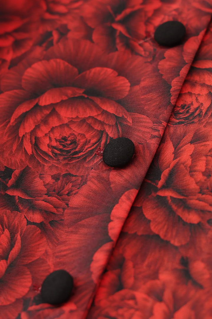 PREORDER - Mollie Gothic Red Peony Shirt Dress - Expected dispatch 1st of July