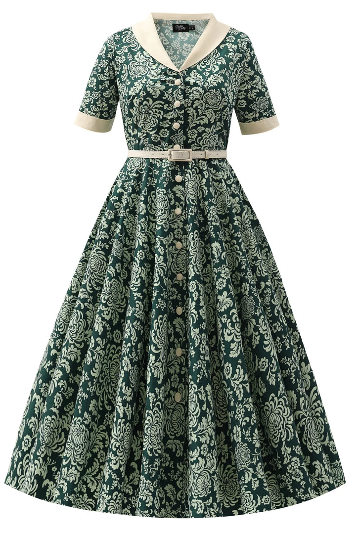 PREORDER - Mollie Green Victorian Floral Shirt Dress - Expected dispatch 1st of September