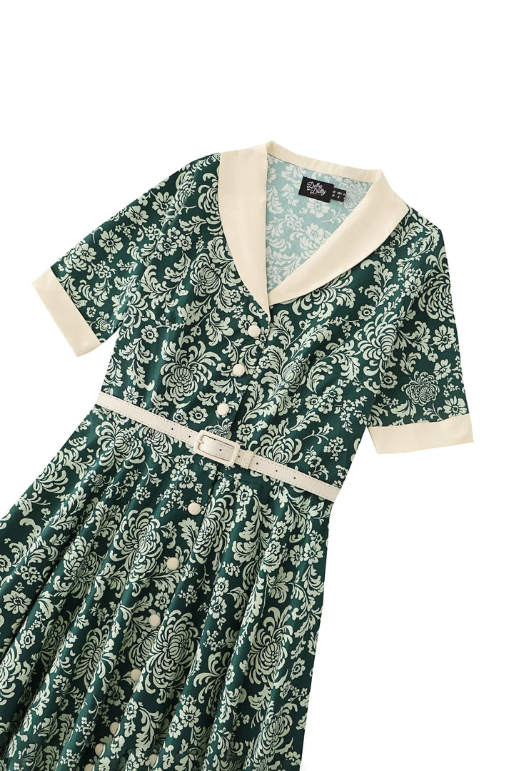 PREORDER - Mollie Green Victorian Floral Shirt Dress - Expected dispatch 1st of September