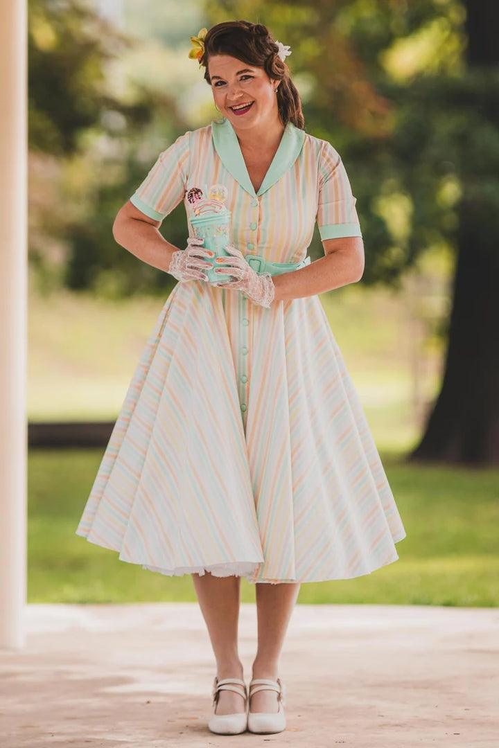 PREORDER - Mollie Pastel Mint Stripe Shirt Dress - Expected dispatch 28th of October