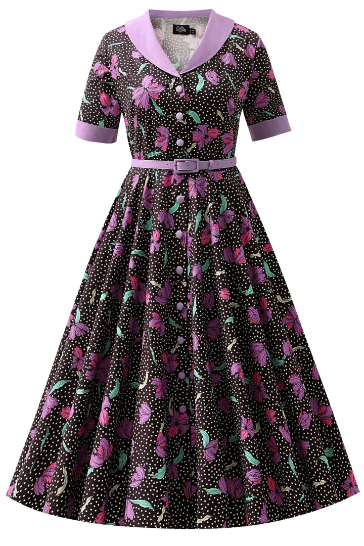 PREORDER - Mollie Purple Floral Shirt Dress - Expected dispatch 1st September