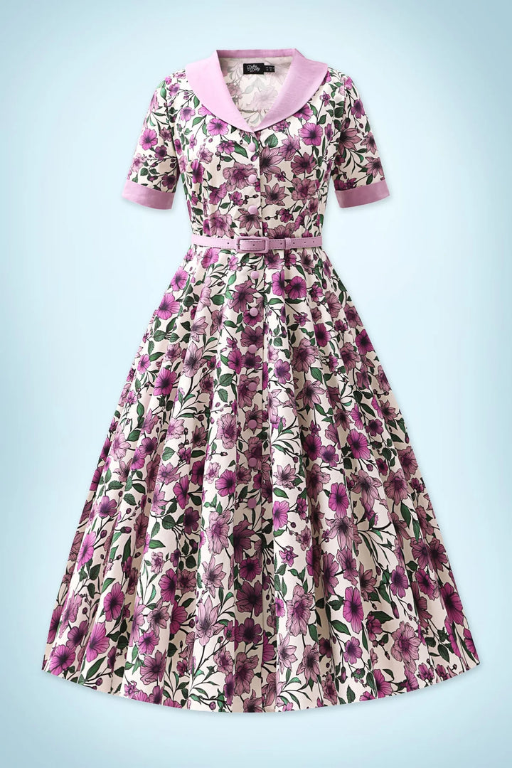 PREORDER - Mollie White Purple Anemone Shirt Dress - Expected dispatch 1st of July