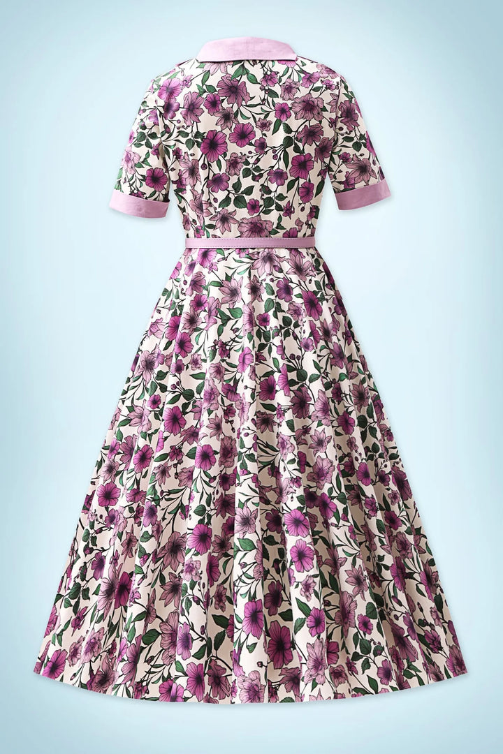 PREORDER - Mollie White Purple Anemone Shirt Dress - Expected dispatch 1st of July