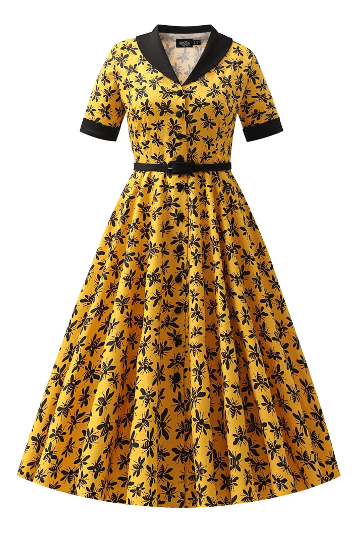 PREORDER - Mollie Yellow Bee Shirt Dress - Expected dispatch 1st of July
