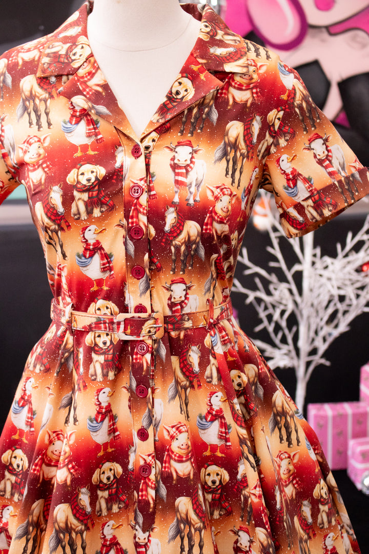 INSTOCK - Peggy Swing Dress - Farmyard Christmas
