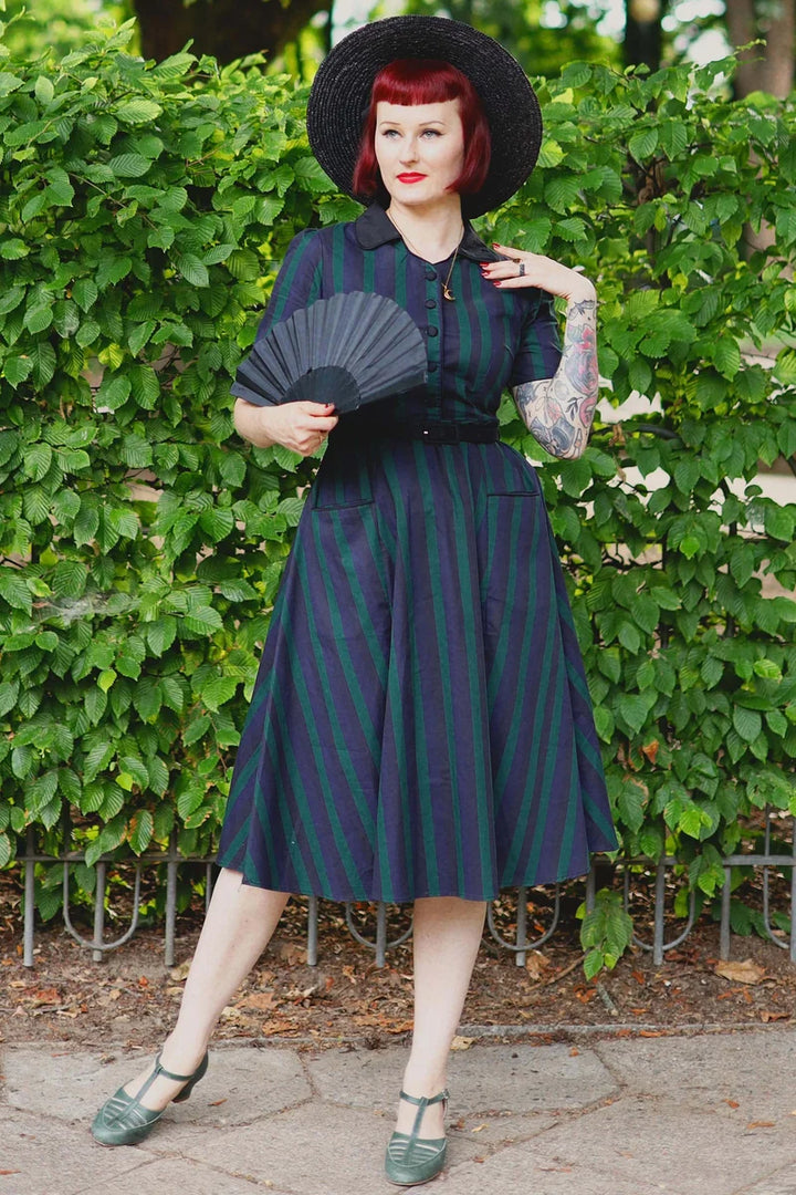 PREORDER - Penelope Black and Green Stripe Shirt Dress - Expected dispatch 10th of November