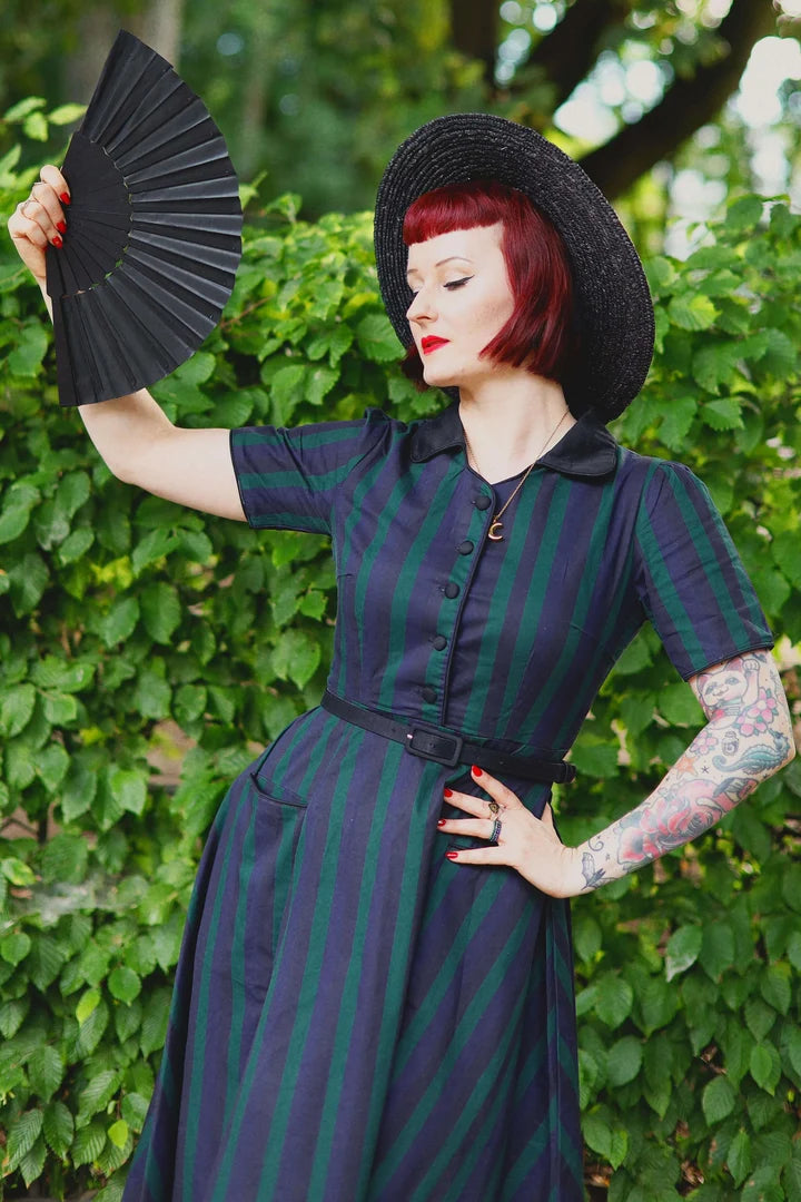 PREORDER - Penelope Black and Green Stripe Shirt Dress - Expected dispatch 10th of November