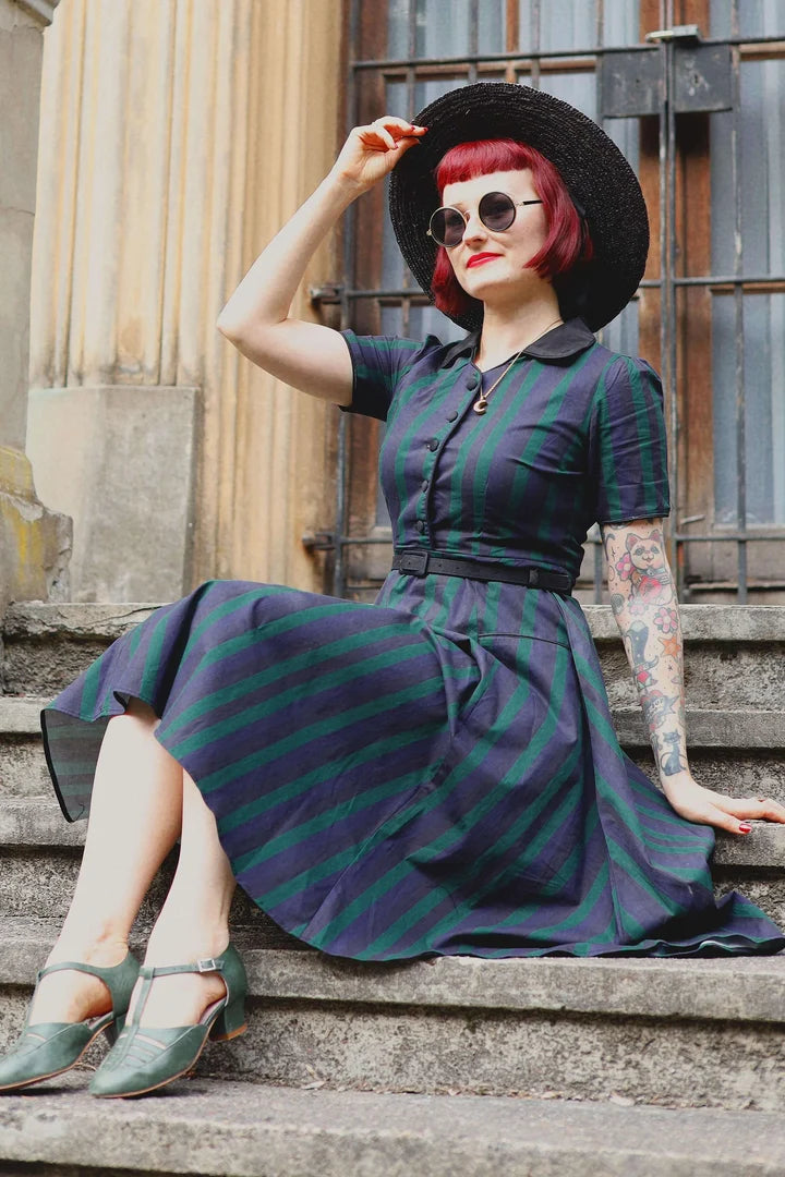 PREORDER - Penelope Black and Green Stripe Shirt Dress - Expected dispatch 10th of November