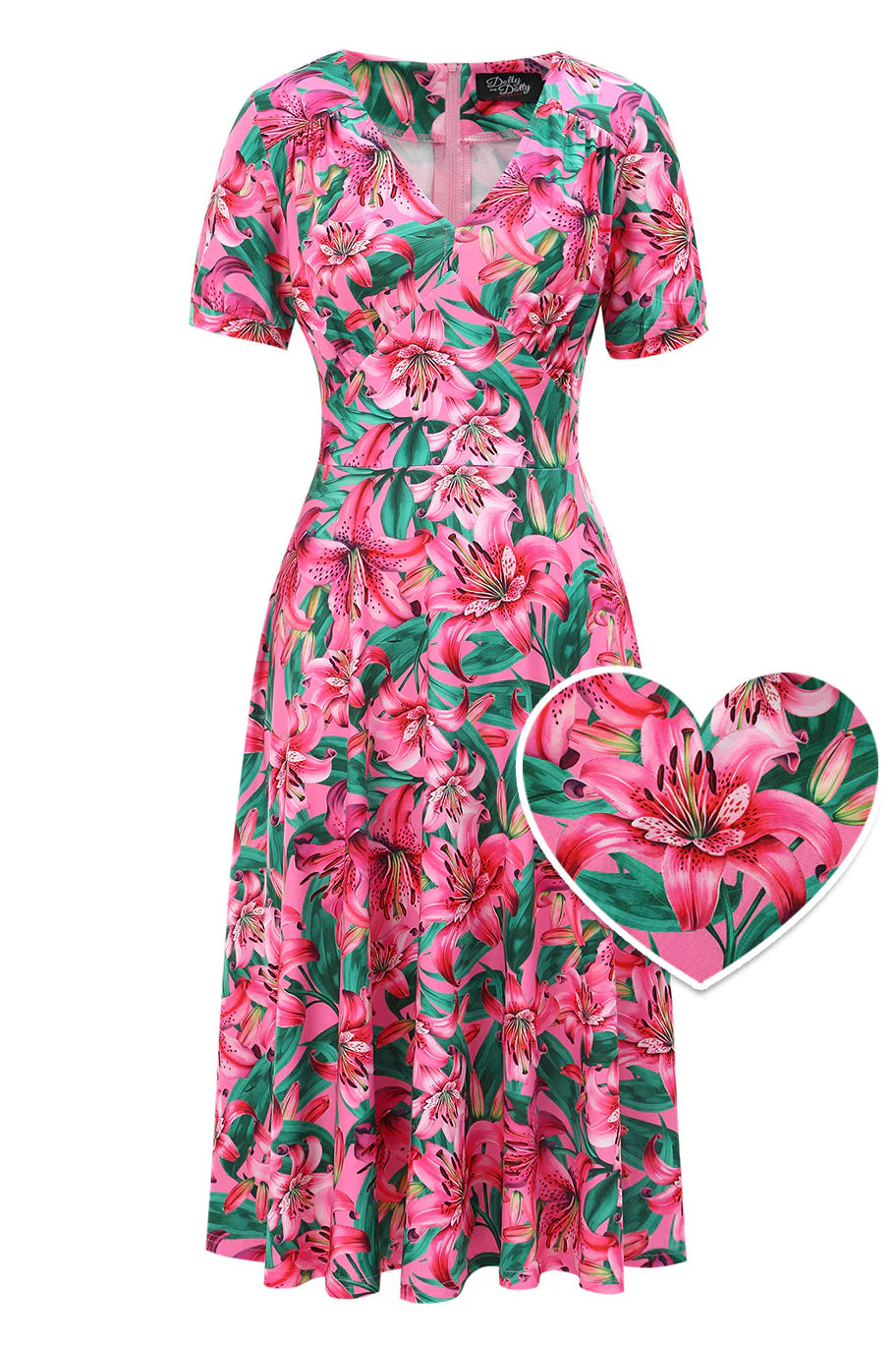 PREORDER - Julia Pink Lily Tea Dress - Estimated dispatch 18th of June