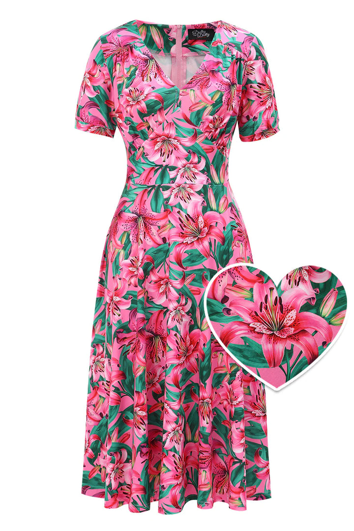 PREORDER - Julia Pink Lily Tea Dress - Estimated dispatch 18th of June